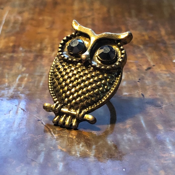 Dark Gold Owl Ring Gem Eyes owl 🦉 💎 - Picture 1 of 4